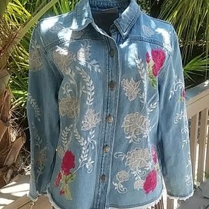 Chico's Jean dungaree roses and Lace jacket size 1